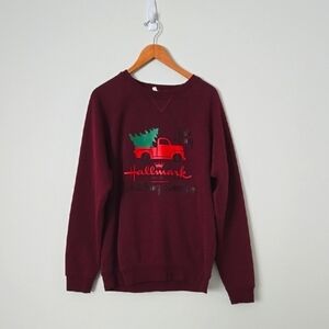Maroon Crewneck Sweater with Christmas Truck Design